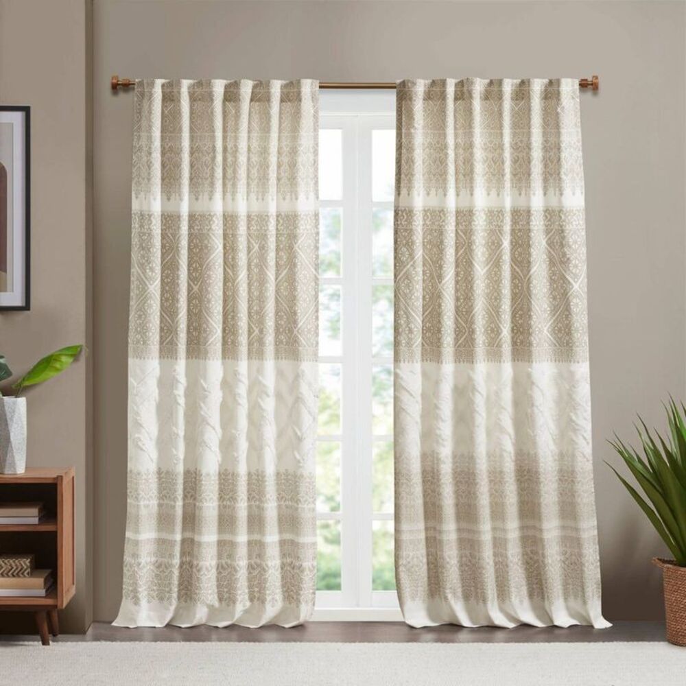 Ink+Ivy - 84"x50" Mila Cotton Printed Room Darkening Window  Beige